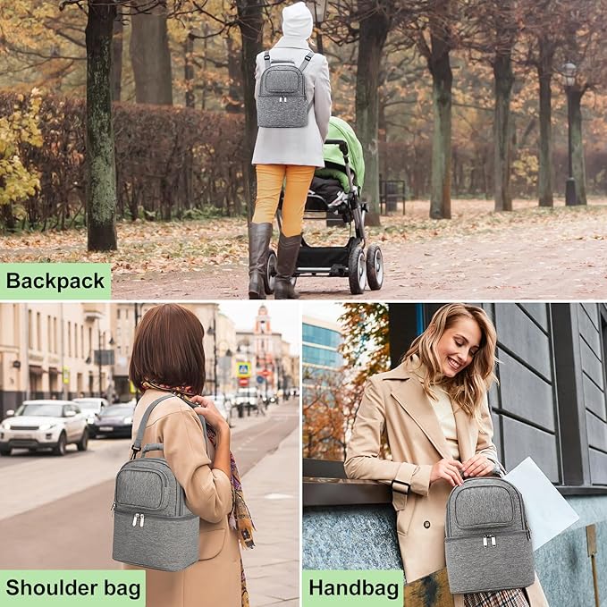 Breastmilk Cooler Bag with Ice Pack, Double Deck Breast Milk Storage for Breastfeeding, Nursing, Daycare, Insulated Lunch Bag with Strap
