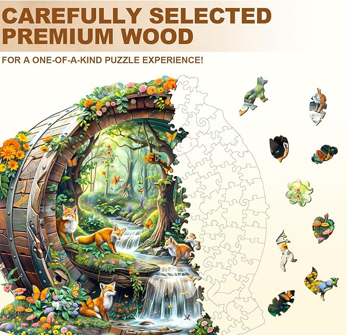 Wooden Puzzles for Adults, Fox Wooden Jigsaw Puzzle for Adults, 190 Piece Unique Animal Shape Wood Puzzles Adult, Birthday Party Gifts for Friends & Family Leisure Time Game Home Decor (M-11.4*11in)