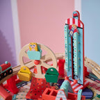 Teamson Kids Wooden Train Table – Carnival-Themed Amusement Park Playset with Ferris Wheel, Carousel & Train Track – Interactive Toy for Toddlers with Storage – Ages 3+