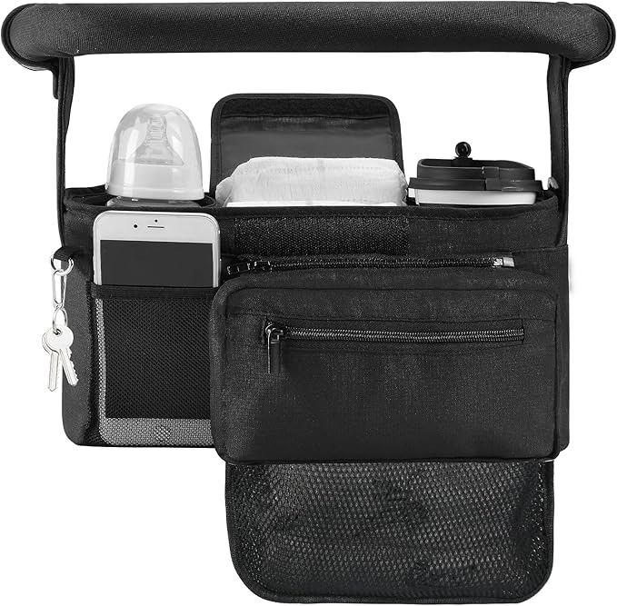 Momcozy Universal Stroller Organizer with Insulated Cup Holder Detachable Phone Bag & Shoulder Strap, Fits for Stroller like Uppababy, Baby Jogger, Britax, BOB, Umbrella and Pet Stroller