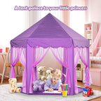 Purple Princess Castle Tent for Girls with Fairy Star Lights Play Tents for Kids Hexagon Playhouse Fairy Toys for Children or Toddlers Indoor or Outdoor Games