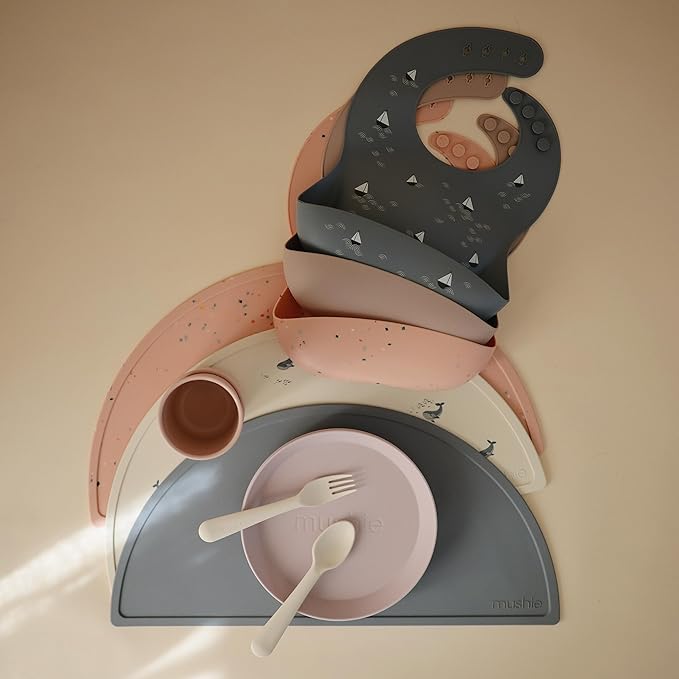 mushie Silicone Baby Bib | Adjustable Fit Waterproof Bibs (Powder Pink Confetti)