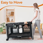 Pamo Babe 4 in 1 Baby Playards with Bassinet & Changing Table, Portable Crib Breathable Mesh and Toy Mobile