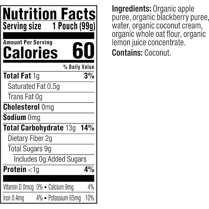 Plum Organics Stage 2 Organic Baby Food - Apple, Blackberry, Coconut Cream, and Oat - 3.5 oz Pouch (Pack of 12) - Organic Fruit and Vegetable Baby Food Pouch