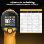 Infrared Thermometer Gun,SQECH Laser Thermometer Gun -58℉～1112℉(-50℃～600℃),Non-Contact Temperature Gun with Adjustable Emissivity&Color Backlight for Cooking, Pizza Oven,BBQ,Fridge,Engine,HVAC(Yellow)