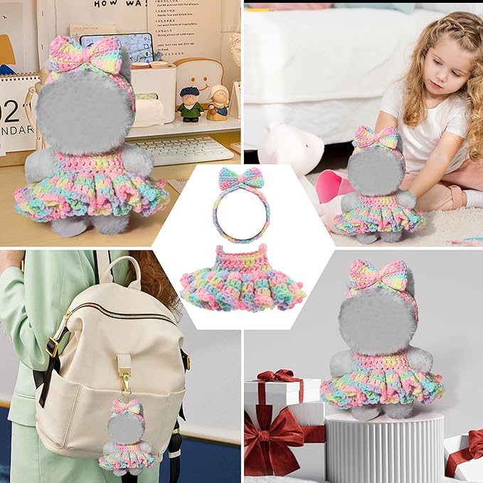 Handmade Crochet 17cm Doll Clothes - Soft, Cute, Stylish Styles with Halter Dress and Headband for Dress up 15cm/17cm Doll Accessories Suit (Iridescence)