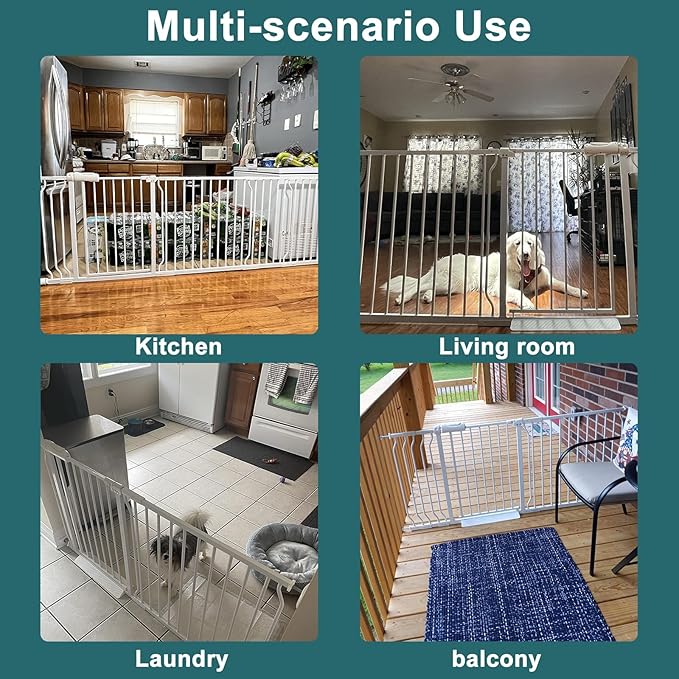 ALLAIBB Extra Wide Pressure Mounted Baby Gate Walk Through Child Kids Safety Toddler Tension White Long Large Pet Dog Gates with Extension for doorways Kitchen (52.76-57.48"/134-146cm)