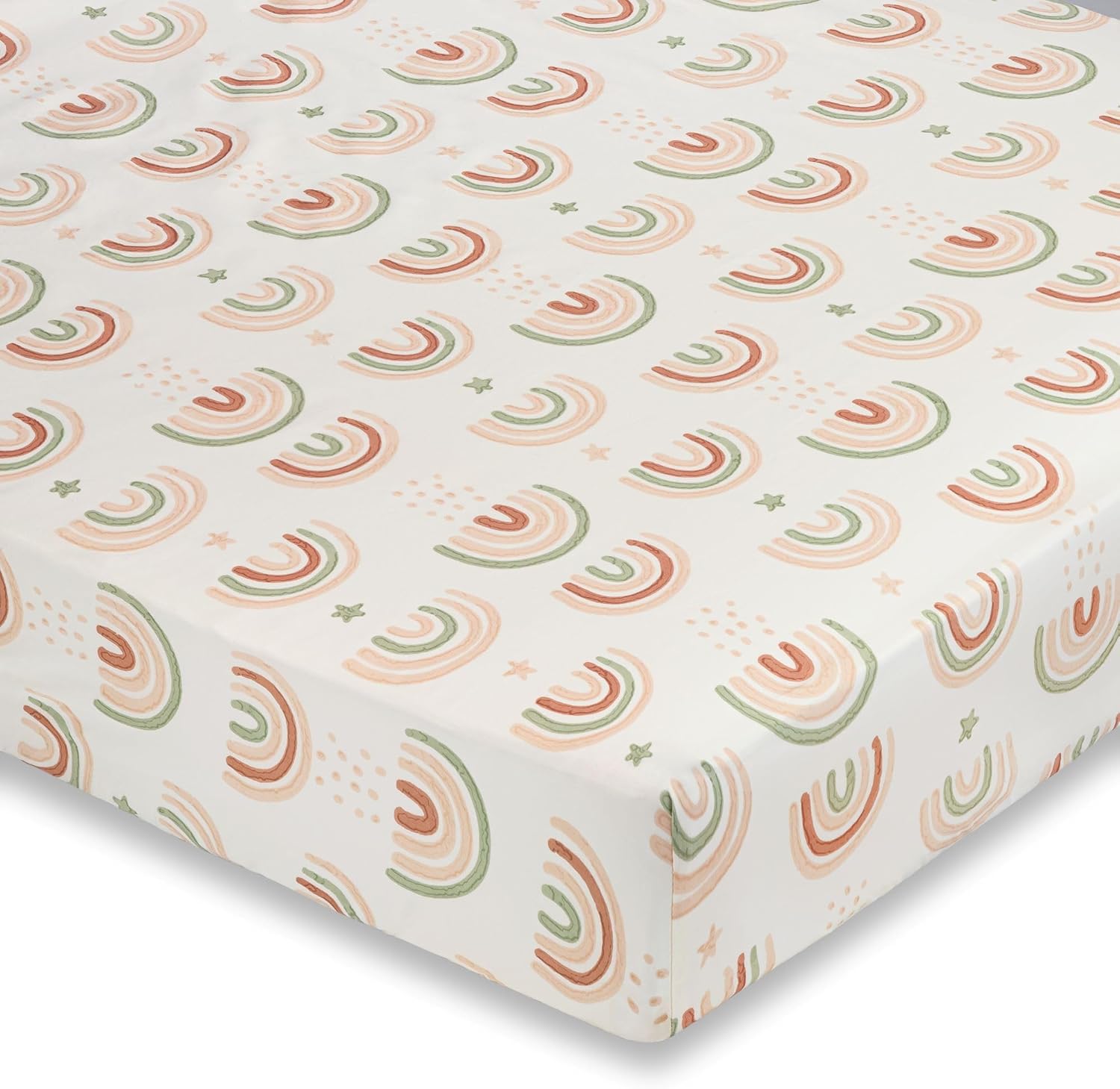 Crane Baby 100% Cotton Breathable Fitted Baby and Toddler Sheet for Standard Mattress (28 X 52), Machine Washable Crib Boho Rainbow Boho Rainbow
