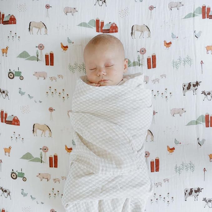 Little Unicorn Premium Crib Sheet | Breathable & Super-Soft Muslin Fabric (Farmyard)