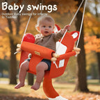 Wooden Baby Swing with Soft Safety Belt, Cozy Infant Swing Seat for Indoor & Outdoor Use, Adjustable Height, Includes Mounting Hardware – Suitable for Babies & Toddlers（Fox-Themed in Red）