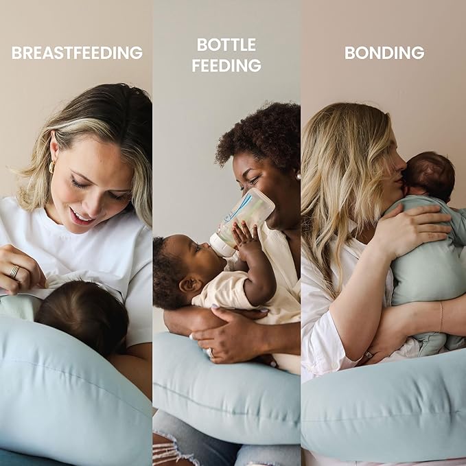 Organic Nursing Pillow (New 2025 Design) | Bottle & Breastfeeding Pillow with Organic Cotton Cover & Fiberfill, Machine Washable Feeding Pillow, Newborn Essentials Must Haves (Bluebell) - v2