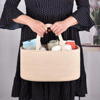 COMSE Large Baby Diaper Caddy Organizer for Girl Boy, Car Caddy with Handles, Cotton Rope Basket for Changing Table, Nursery Organizer, Gift for Baby Shower and Registry Must Have, Beige