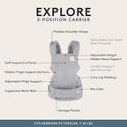 Baby Tula Explore Carriers - Breathable Baby Carrier Newborn to Toddler - Adjustable Toddler Carrier - Multiple Ergonomic Positions Front and Back - Ergonomic Fit for 7-45 lb - Mesh, Infinite