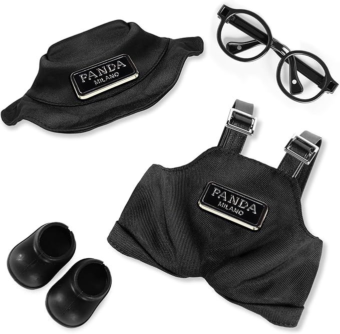 6.7in/17cm Doll Clothes Set, 4 PCS Fashion Outfit Includes Hat, Bib Pants, Glasses, Shoes, Cute Collectible Doll Accessories Unique Style (Black)