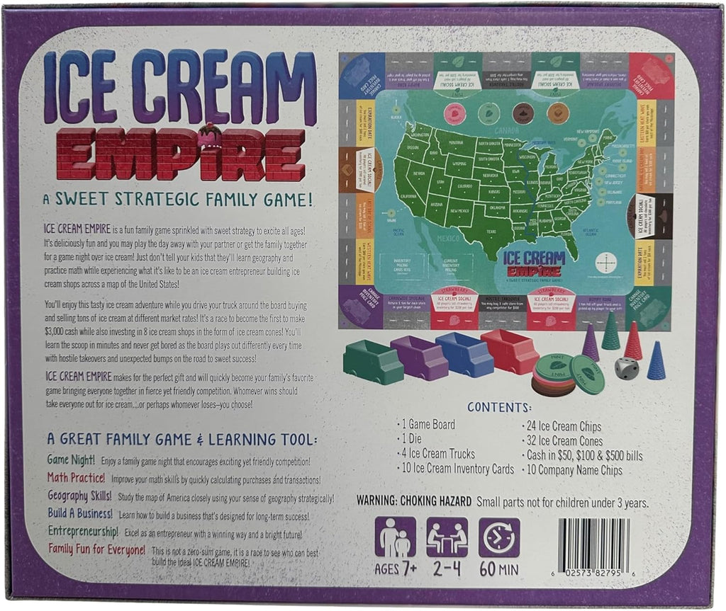 Ice Cream Empire Board Game | Fun Entrepreneurial Game for Families, Adults and Kids 7+ | Learn Business, Geography, and Math Skills | Competitive, Strategic, and Educational Game