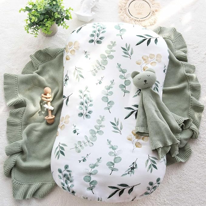 LifeTree Muslin Baby Lounger Cover, Newborn Slipcover Lounger Cover for Boys Girls Infant, Soft 70% Viscose from Bamboo and 30% Cotton, Cover Only, Eucalyptus Pattern