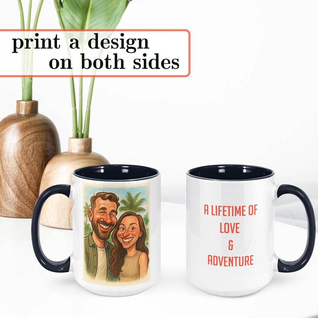 Personalized Coffee Mug, Custom Photo Caricature Gift, Funny Customized Coffee Gift for Men & Women, Custom Mugs with Pictures, Black 15oz Father's Day Mug