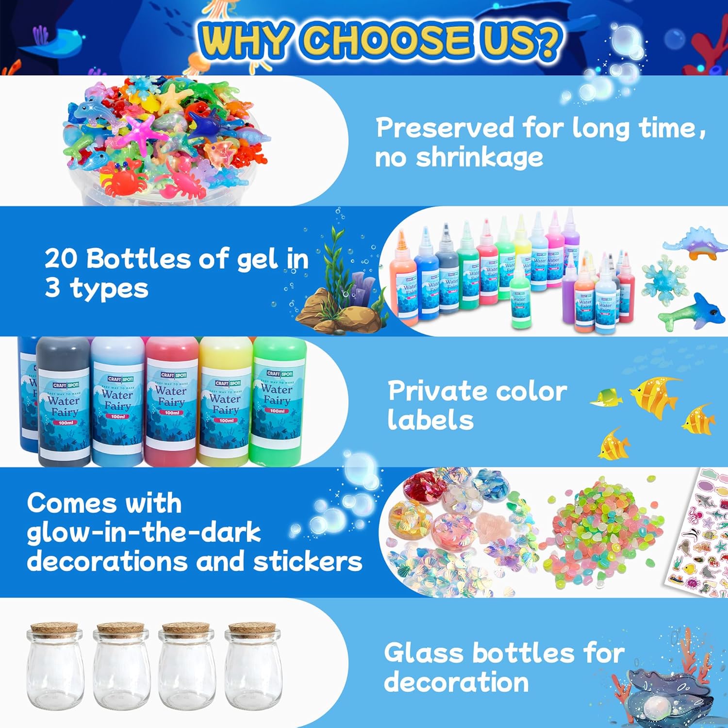 116PCS Magic Glow-in-The-Dark Gel Water Fairy Toy, Aqua DIY Elf Set with 18 Shape Molds, 100ml Gels, Water Squishy Kit, Make 150+ Water Animals,Christmas Birthday Gift, Arts Crafts STEM Kit for Kid