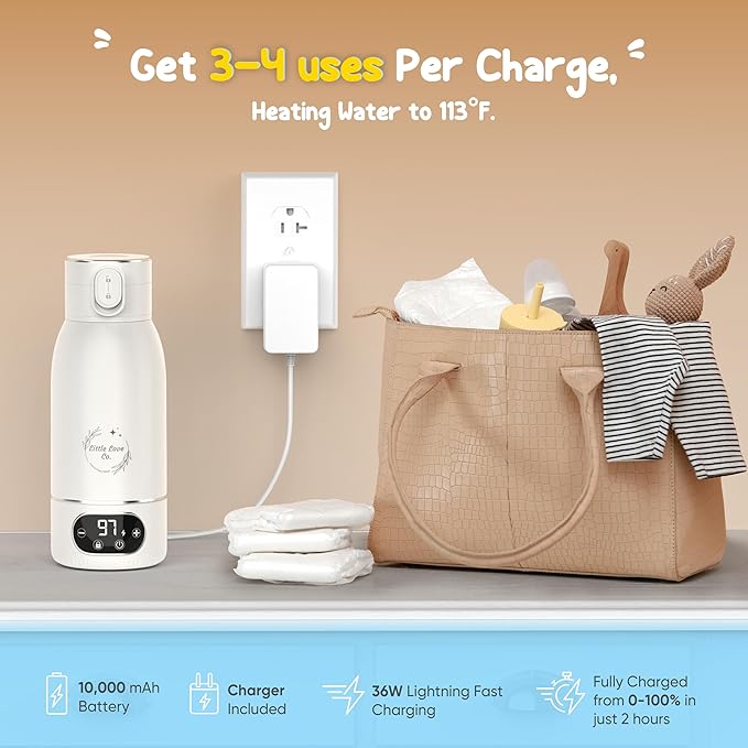 Portable Baby Bottle Warmer for Travel - 17 oz Big Capacity - Milk & Water Warmer, Ideal for Breastmilk and Baby Bottles - Accurate Temperature Control - Touch Screen Display - On-The-Go Convenience