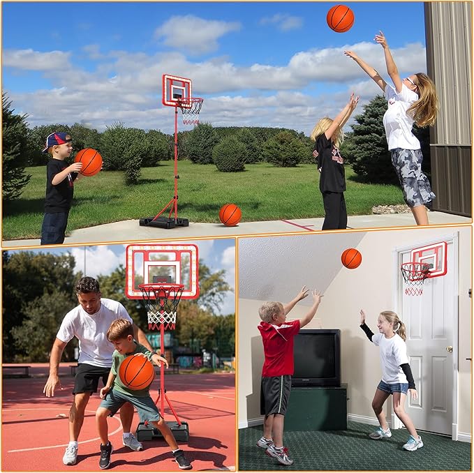 Kids Indoor Basketball Hoop with Scoreboard & Timer,Toddler Adjustable Height Basketball Goal Toy for Outdoor Backyard,Sports Game Play