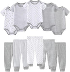 Baby Bodysuit and Pant Set 10-pcs Cotton Soft Newborn Boy Girl Clothes Outfits