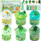 6 Packs Gradient Green Slime Kit - Cloud Butter Clear Slime, Crunchy Slimes for Kids with Various Slime Add-ins, Non Sticky Slimes Party Favors for Girls and Boys