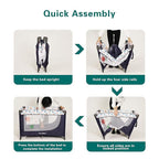 Pamo Babe Travel Foldable Portable Bassinet Baby Infant Comfortable Play Yard Crib Cot with Soft Mattress Breathable Mesh Walls, and Carry Bag Blue