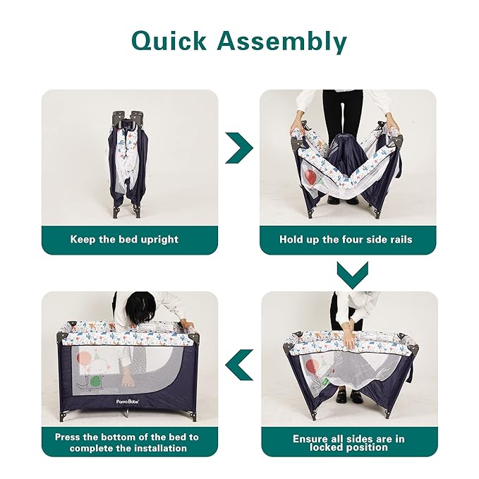 Pamo Babe Travel Foldable Portable Bassinet Baby Infant Comfortable Play Yard Crib Cot with Soft Mattress Breathable Mesh Walls, and Carry Bag Blue