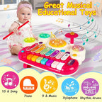 3 in 1 Musical Toys for Toddlers 1-3 Piano Xylophone Drum Set Toys for 1 2 3 Year Old Girls Birthday Music Instruments Baby Learning Developmental Sensory Toys Toddler Toys Age 1-2 2-3