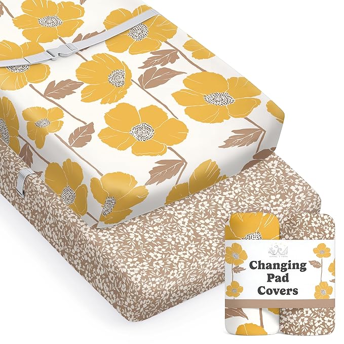 Baby Changing Pad Cover 2-Pack for Girls (Poppy Fields) - Premium Fitted Sheets Baby Diaper Changing Table Cover - Buttery Soft Cotton Blend