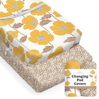 Baby Changing Pad Cover 2-Pack for Girls (Poppy Fields) - Premium Fitted Sheets Baby Diaper Changing Table Cover - Buttery Soft Cotton Blend