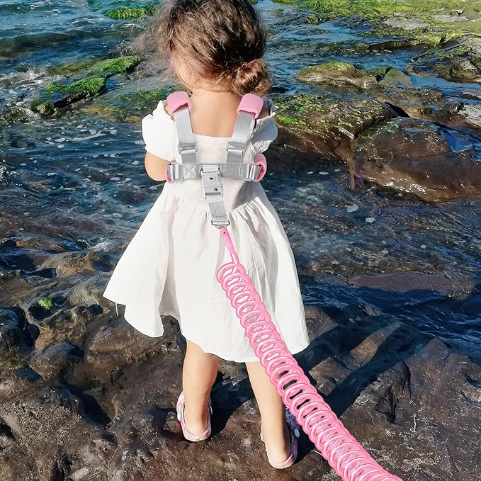 Accmor 3 in1 Toddler Harness Leash with Anti Lost Wrist Link, Harness Leash for Toddlers, Baby Leash, Child Walking Harness Kids Leash Wristband Rope Belt with Lock for Girls to Outdoor Travel (Pink)