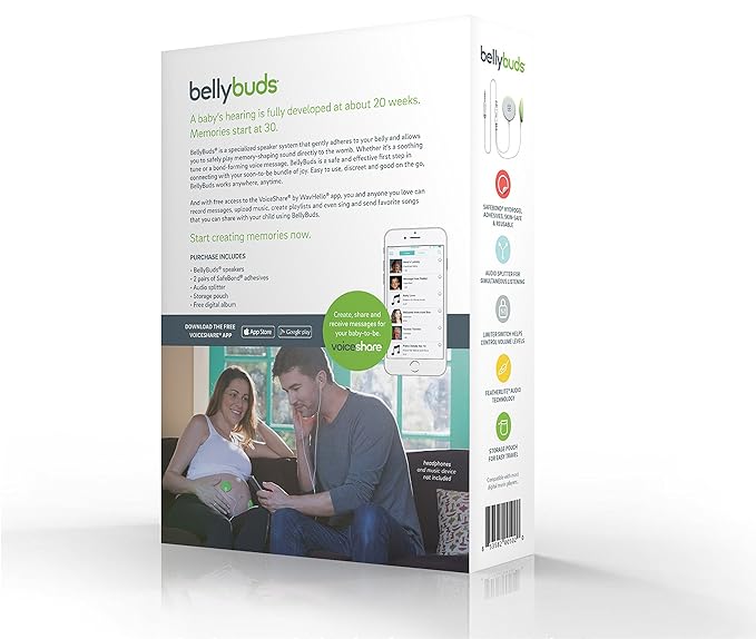 Wavhello BellyBuds Baby Bump Headphones - Prenatal Belly Speakers for Women During Pregnancy, Safely Play Music, Sounds, and Voices to Your Baby in The Womb - Green