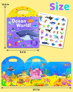 Benresive Reusable Sticker Book for Toddlers 2-4 Years, Fun Travel Stickers for Kids, Waterproof Sticker Books for Toddlers 1-3, Crafts Activities for Todddlers 1-3 2-4 3-5 - Ocean World