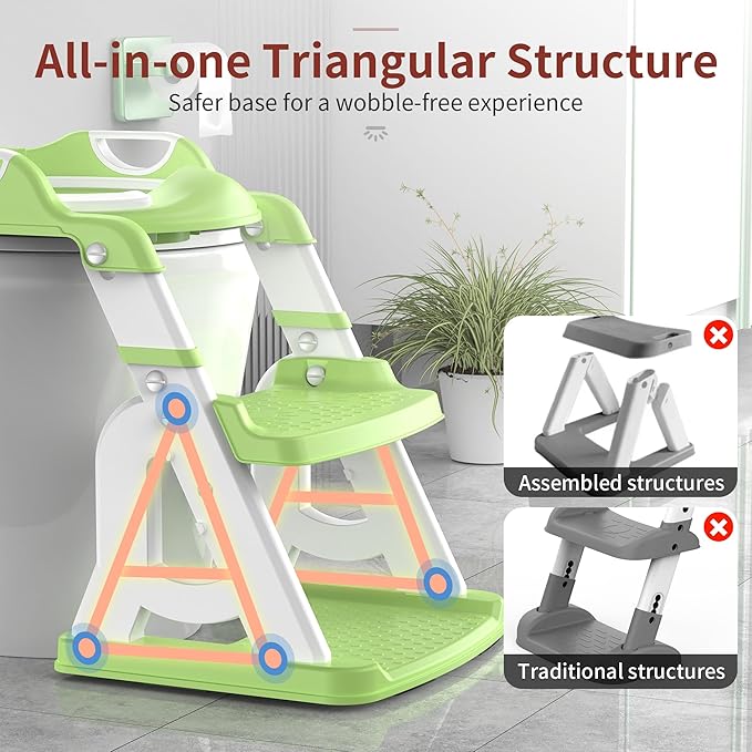 Potty Training Seat, Upgrade 2 in 1 Potty Training Toilet for Toddler, Toddler Toilet Seat for Boys Girls with Splash Guard, Anti-Slip Pad and Step Stool (Green)