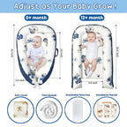 Baby Lounger - Baby Lounger for Newborn 0-24 Months, Breathable, Soft Cotton Baby Nest, Portable Infant Lounger for Home & Travel, Newborn Essentials Gift (Blue Elephant)