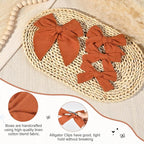 DEEKA 4 PCS Burnt Orange Cotton Linen Hair Bows 3 Styles 5" & 4" Handmade Hair Bow set for Toddler Girls Alligator Hair Clips Knot Bows Hair Accessories for Little School Girls (Burnt Orange)