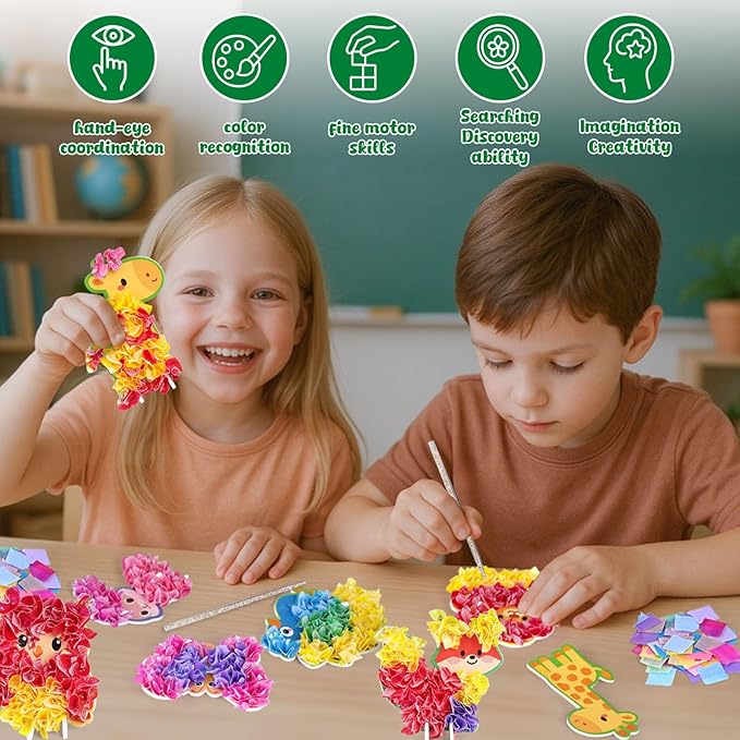 3 otters Poke in Art Kits, Kids Art Set Animal DIY Crafts Toys for Girl Birthday Gifts Party Favors Goodie Bag Stuffers Classroom Prizes