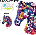 Puzzles for Adults 500 Pieces, Cool Horse Liberty Wooden Jigsaw Puzzles 15.8 * 18.3in, Unique Shape Animal Adult Gifts, Irregular Wood Puzzles Best Gift for Adults Family Game