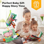 Jollybaby 2 PCS Sensory Touch and Feel Crinkle Books for Baby 0-6 Months, Jungle Farm Tails Montessori Car Set Toys for Tummy Time Newborn 6-12, Soft Fabric Cloth Books for Infant 1 Year Old Gift