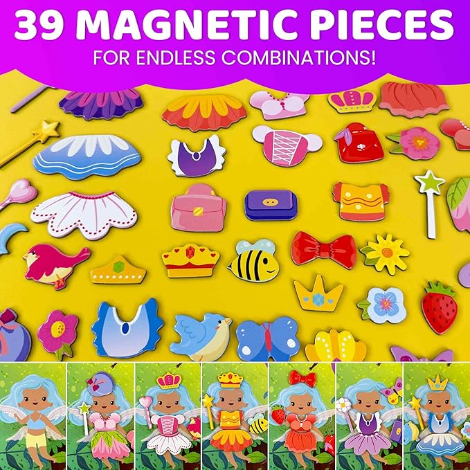 QUOKKA Magnetic Dress-Up Dolls for Girls Boys with 35 Magnetic Pieces - Creative Magnetic Play Set for Home or Travel - Perfect Paper Dolls for Ages 3 and Up, Boost Storytelling with Fairies