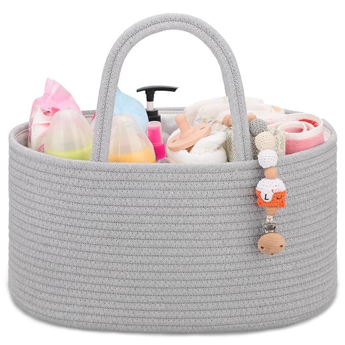 COMSE Baby Diaper Caddy Organizer, Car Caddy, Diaper Change Organizer, Gift Baskets Empty, Portable Tote Bag with Divider, Baby Shower Gifts Newborn Essentials Registry Must Have, Cool Gray