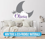 Personalized Name Moon & Cloud Wall Decal - Custom Baby Nursery Sticker - Peel and Stick Mural for Girls & Boys Room - Removable Vinyl Art Decor - Mural Decal for Nursery Decor (Wide 15"x12" Height)