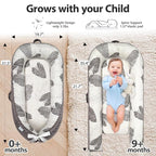 Baby Lounger | Organic Cotton Infant Lounger | Reversible, Adjustable & Portable Floor Lounger | Soft, Breathable, Washable Cover-Grey Leaves