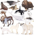 12PCS 4-7" Large Arctic Polar Animal Toys Figurines, Realistic Plastic Artic Animal Figures, Includes Polar Bear,Whales,Orca, Birthday Gift Party Favors Cake Toppers for Kids