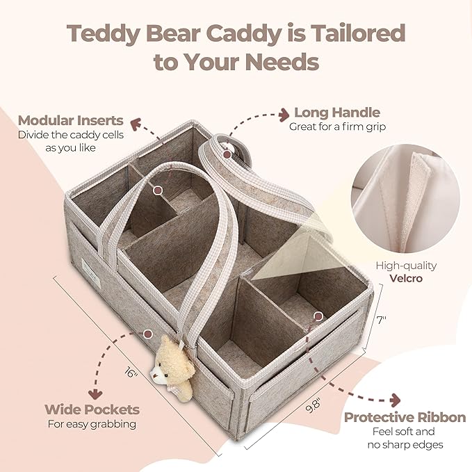 PeraBella XL Diaper Caddy Organizer With Handle, Baby Shower Gifts Basket Bag, Registry Search Must Haves Items, Newborn Girl Boy Nursery Storage Organizer, Baby Bag Essentials, Car Diaper Caddy Cart