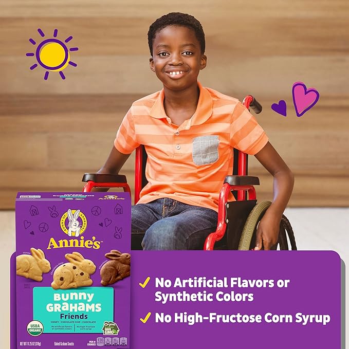 Annie's Organic Friends Bunny Grahams, Chocolate Chip, Chocolate, and Honey Baked Graham Snacks, 11.25 oz