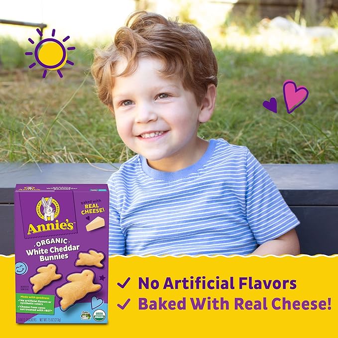 Annie's Organic White Cheddar Bunnies Baked Snack Crackers, 7.5 oz (Pack of 12)