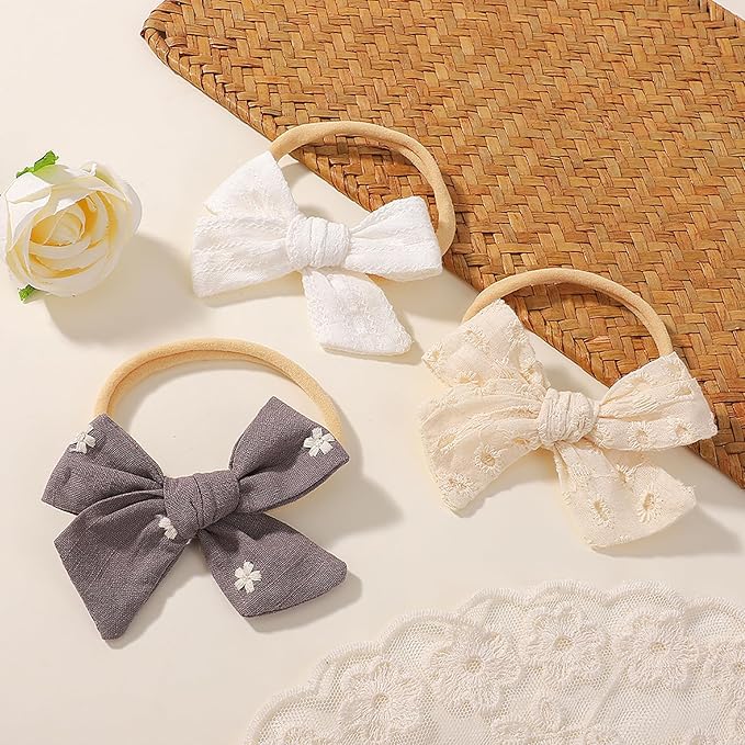 doboi 10PCS Baby Girls Headbands Hair Bows Nylon Linen Hairbands Handmade Hair Accessories for Newborn Infant Toddlers Little Girl and Kids 3.5Inches