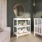 Dream On Me Emerson Baby Changing Table – Compact Modern Changing Station with 2 Open Shelves, New Zealand Pinewood, Easy-to-Clean Non-Toxic Finish, Space-Saving Nursery Storage – Vintage White Oak